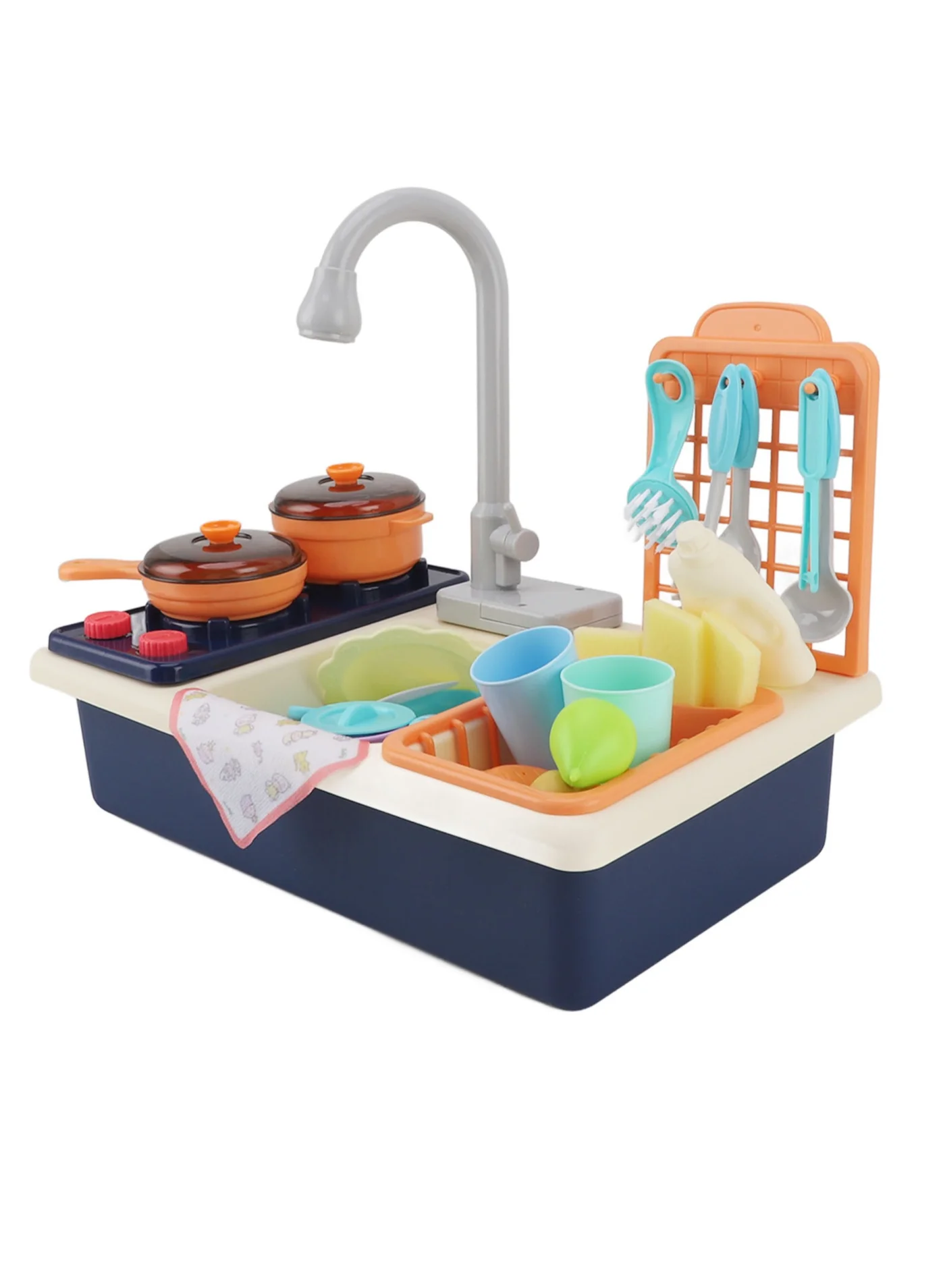 Velaurs Kids Kitchen Play Set with Electric Circulating Water Sink and Dishwashing Utensils (Multicolor, 1 Set) sin6m