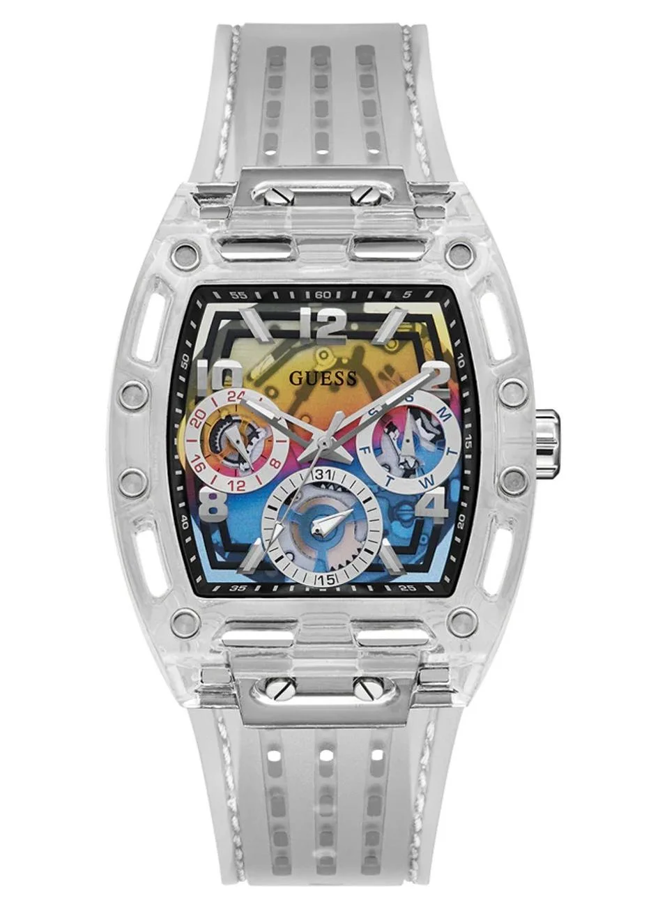 Phoenix Analog Quartz Watch with Silicone Strap and Clear Case (Clear, 41.5mm) for Men zk6p3