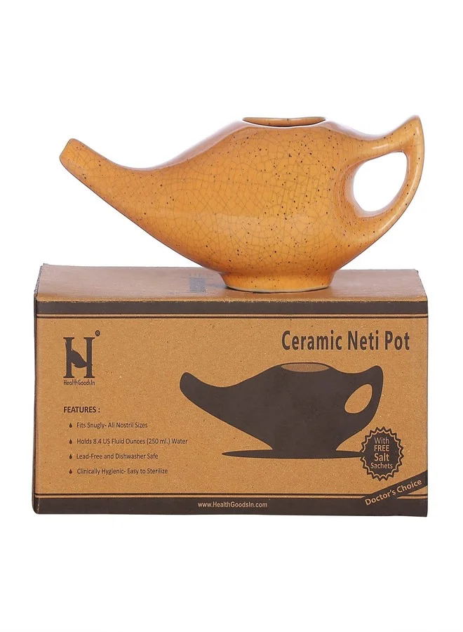 HealthGoodsIn Ceramic Neti Pot Nasal Irrigation Cleaner (Orange, 225 mL) Premium Handcrafted Sinus Relief Tool 4byxj