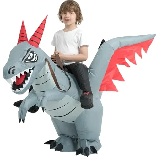 Tasanor Inflatable Dragon Costume for Kids, Premium Polyester Blow Up Dinosaur Outfit for Halloween Parties (7-10 Years) 0k6fz