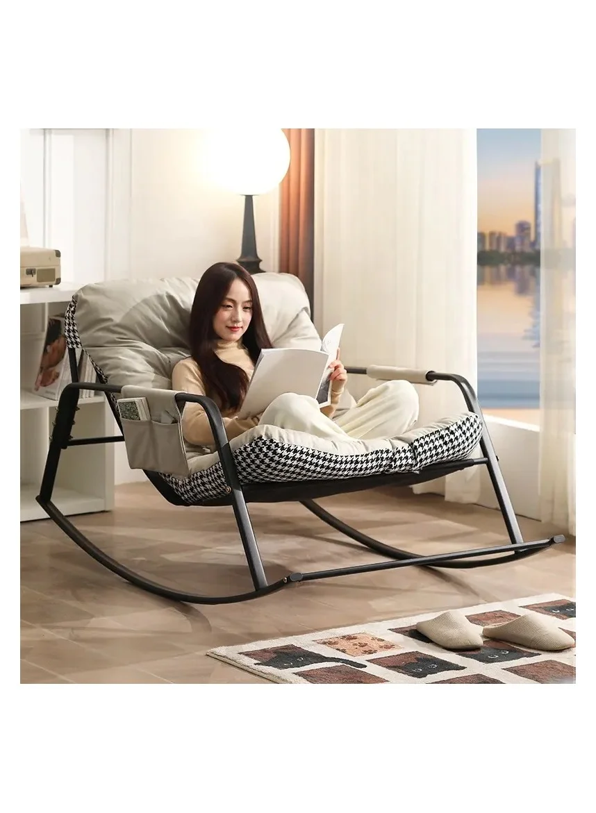 Organized Home Oversized Lounge Rocker Chair with Padded Cushion and Side Pocket (Off-Gray, Metal Base) l2jvv