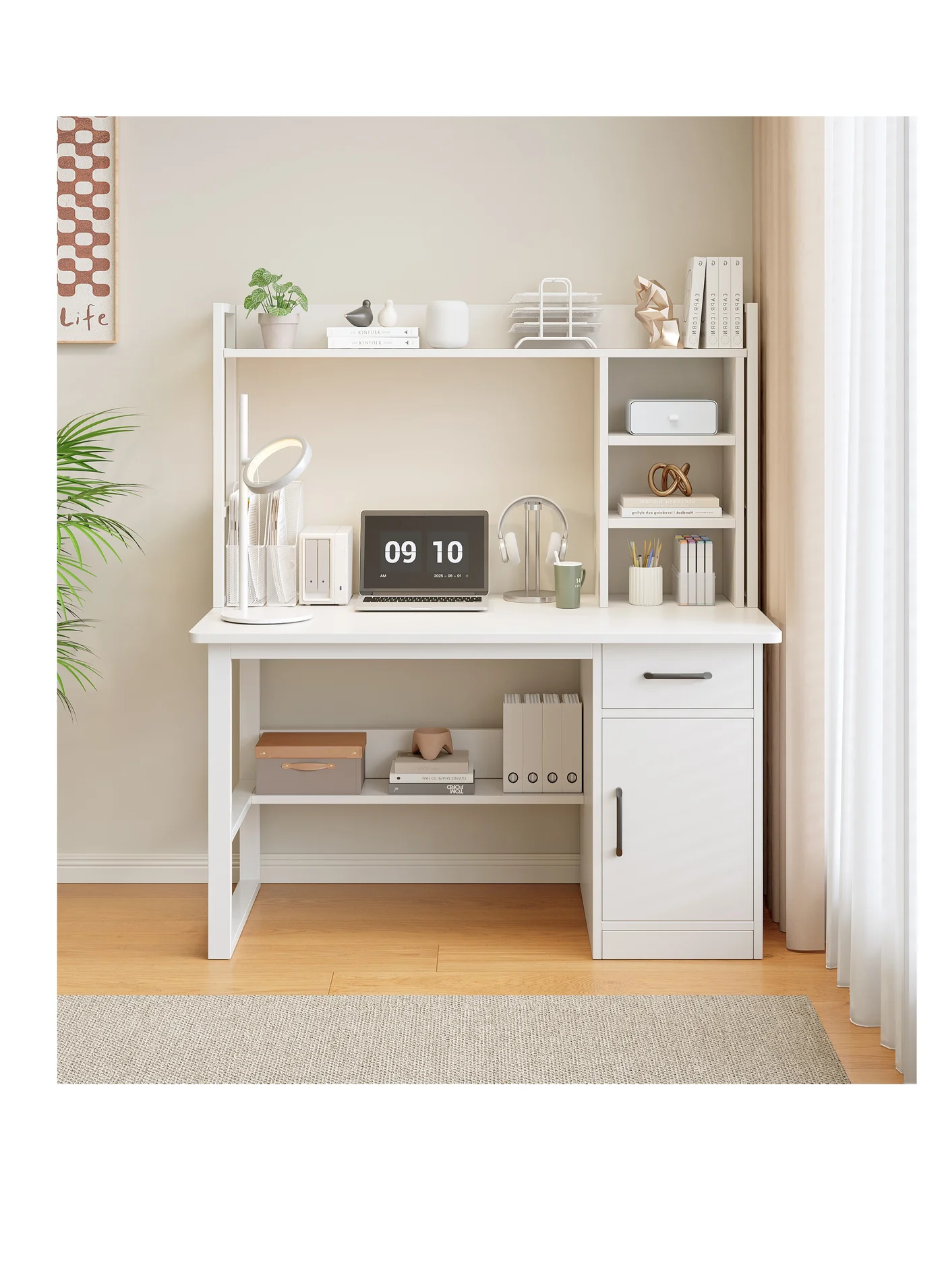 CityRiya-Long Student Study Desk with Bookshelf and Storage Drawers, Compact Home Office Computer Workstation for Bedroom (120cm x 60cm x 140cm) mcssj