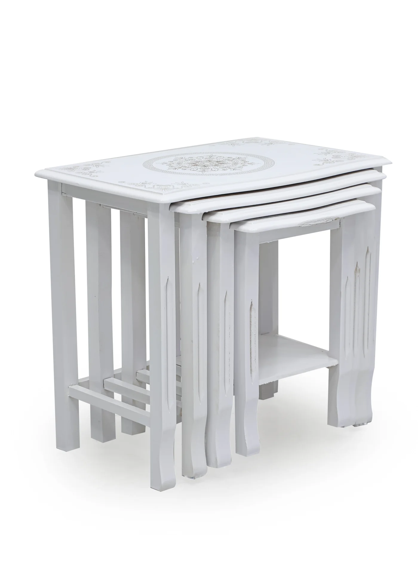 Premium Nesting Coffee Table Set (4-Piece) Space-Saving Rectangular Stackable Furniture for Living Room and Office (White) 19pxb