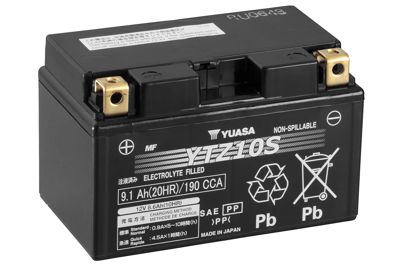 Premium Maintenance-Free Motorcycle Battery (12V, 8.6Ah, YTZ10S) um4yo
