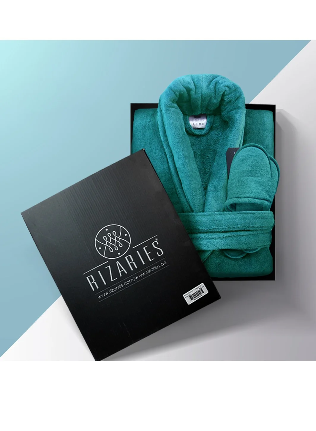 RIZARIES Luxury Bathrobe Set (Soft Velour Cotton, Teal, 2-Piece Unisex Bathrobe) fcndt