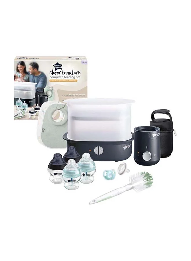 Premium Baby Feeding Starter Set with Electric Steam Steriliser and Bottle Warmer (Black, 1 Set) ny1gh