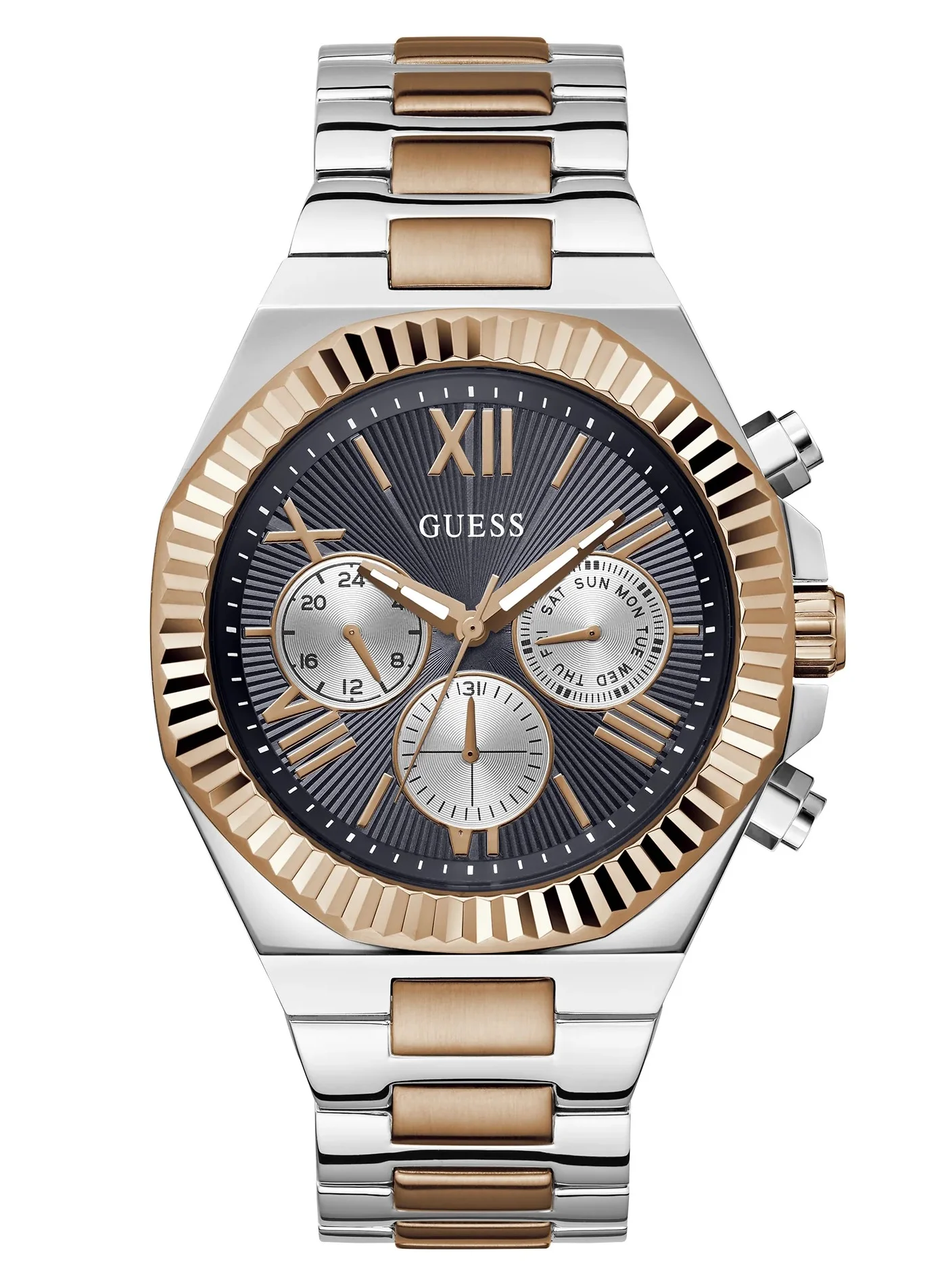 Premium Analog Multi-function Watch with Stainless Steel Band for Men (Black, 44 mm) 5honx