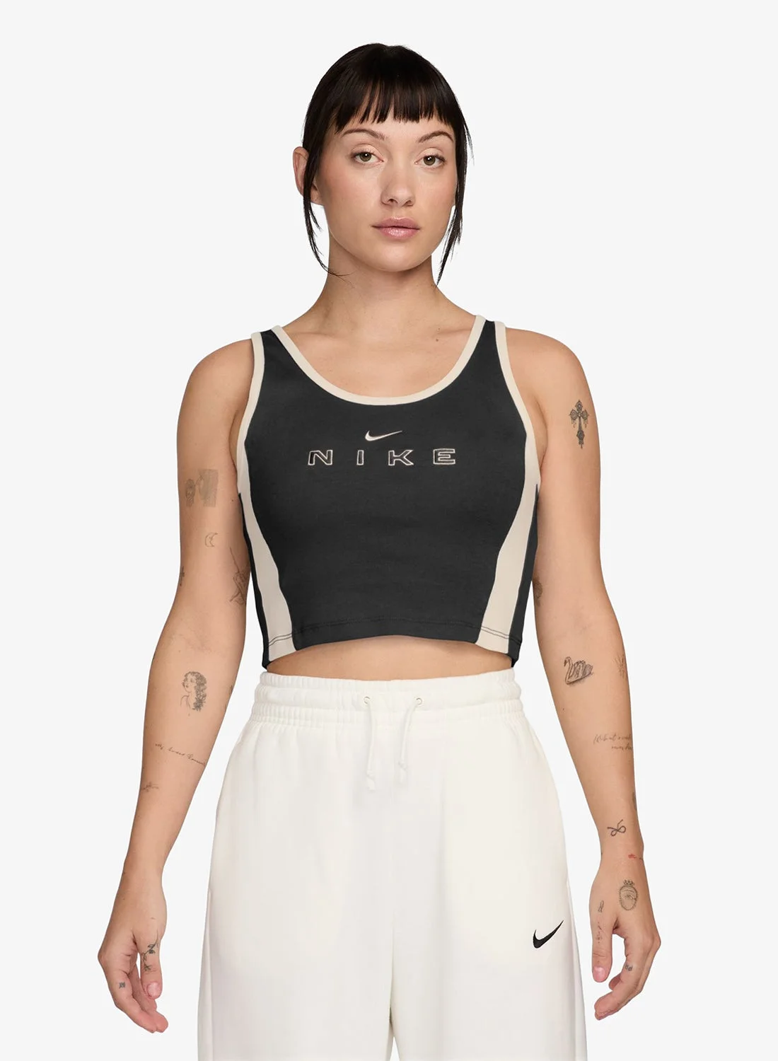 Athletic Street Graphic Cropped Tank Top Premium Cotton Casual Wear for Women (Black, Medium) f21xk