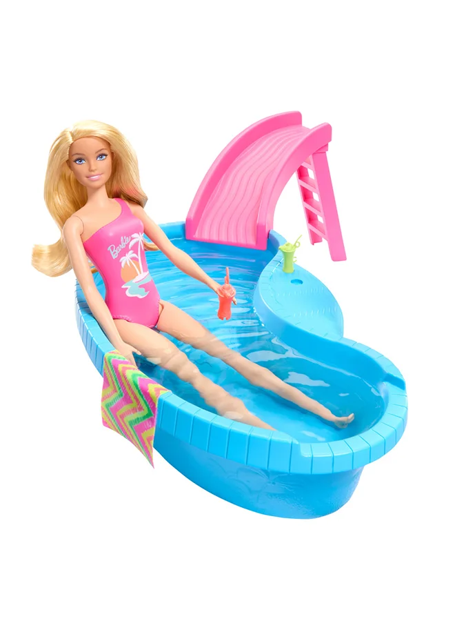 Fashion Doll Pool Playset with Slide and Accessories (Pink, One Size) mgig7