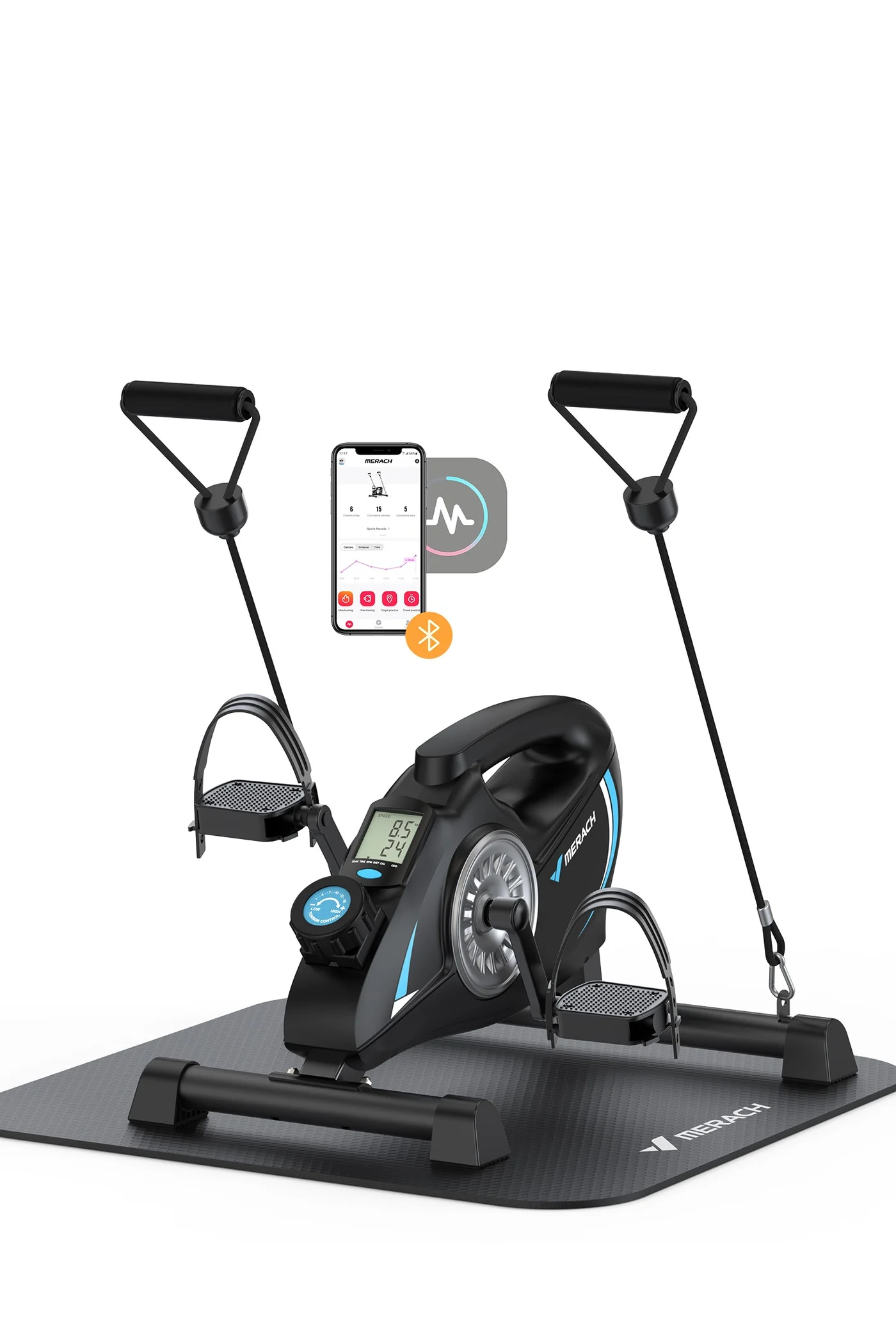 Merach Under Desk Pedal Exerciser Magnetic Mini Exercise Bike with Resistance Bands and Non-Slip Mat (Alloy, 127 kg Capacity) tzz7o