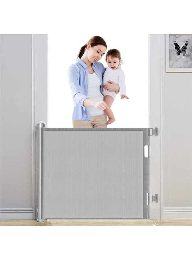 Beauenty Retractable Baby Gate for Doorways and Stairs, Premium Safety Barrier for Pets and Infants, No-Drill Installation (Grey, 180cm x 86cm) fm9yh