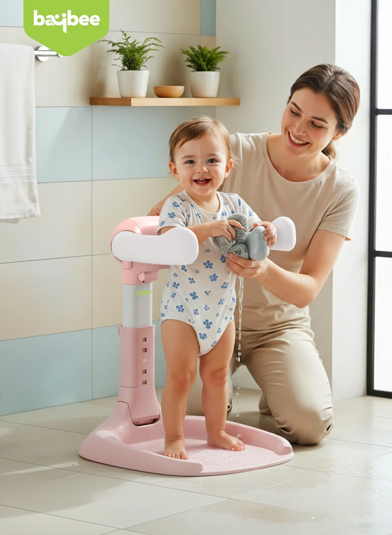 BAYBEE Foldable Baby Bath Stand with Adjustable Height and Anti-Slip Base (Pink, 5-Level) di2w7