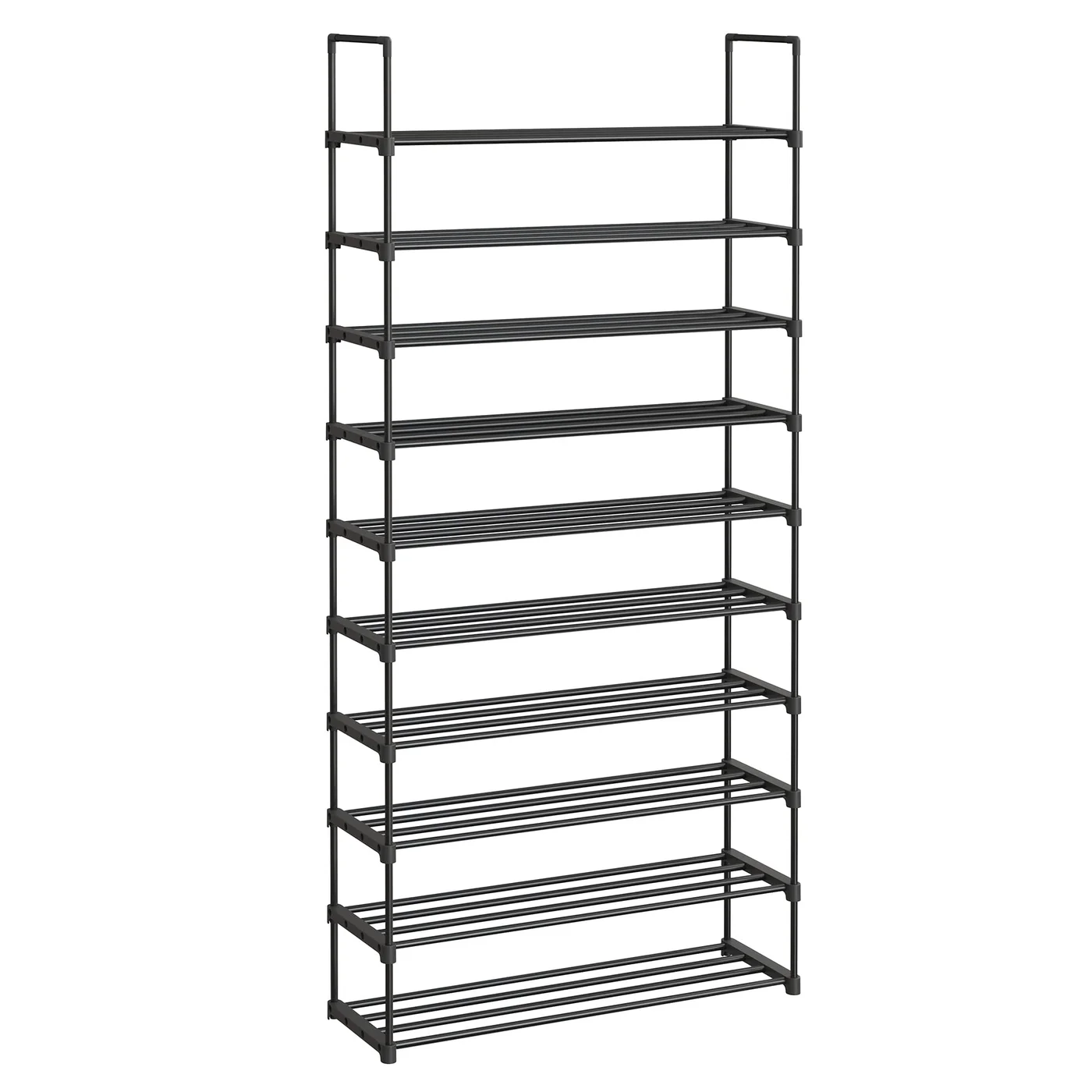 Premium 10-Tier Metal Shoe Rack Organizer Space-Saving Storage Shelf for Hallway and Dressing Room (Black, 30 x 94 x 206 cm) 5e1fq