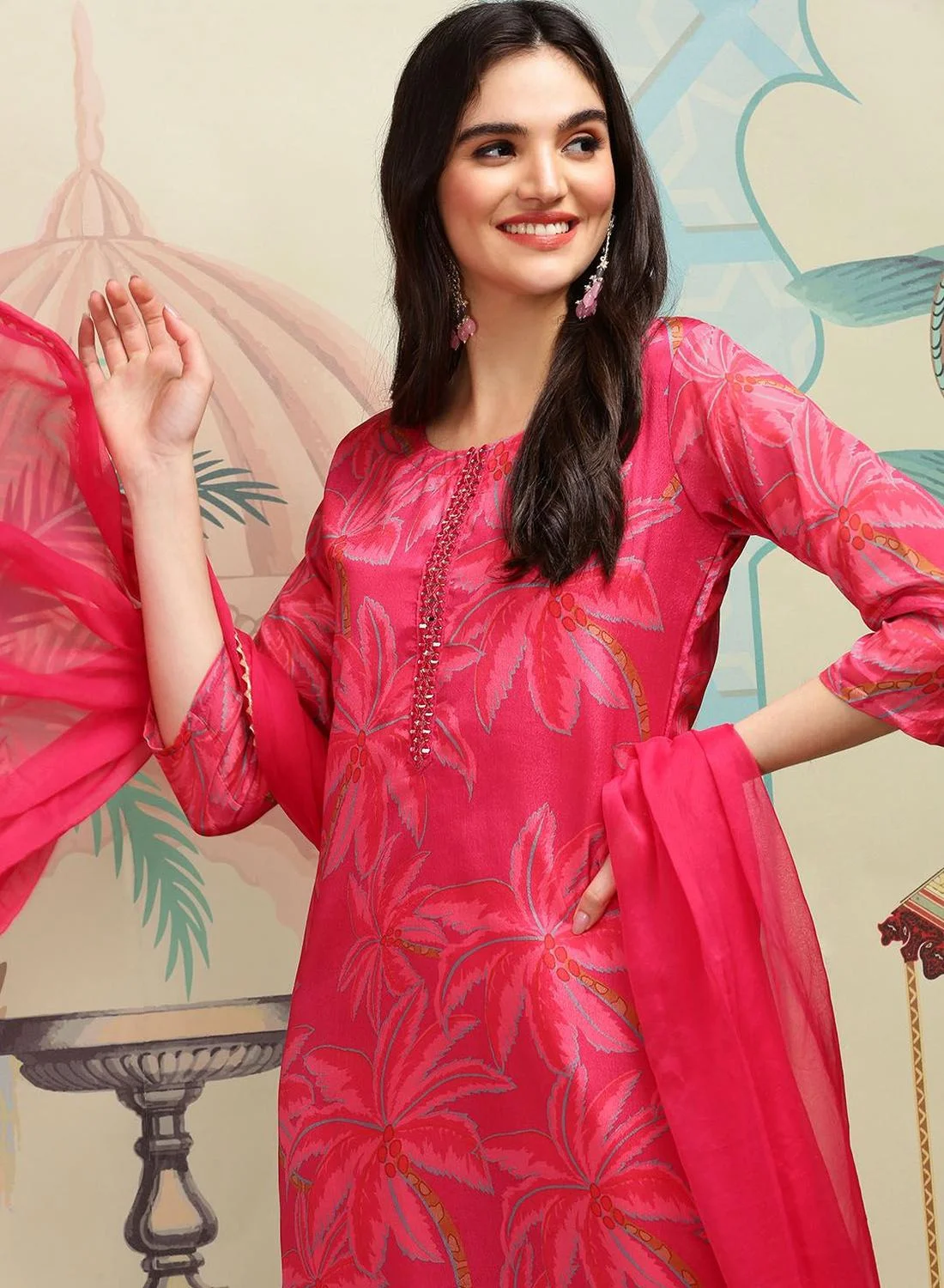 ISHIN Women's Red Self Design Palazzo Kurta Set Premium Polyester Blend Full Length Ethnic Wear oswu7