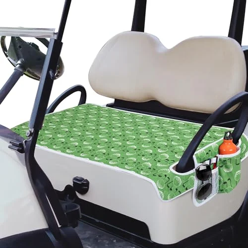 Premium Golf Cart Seat Cover Towel Blanket with 4 Side Pockets Non-Slip Base for 2-Person Seats (Universal Fit) soj9g