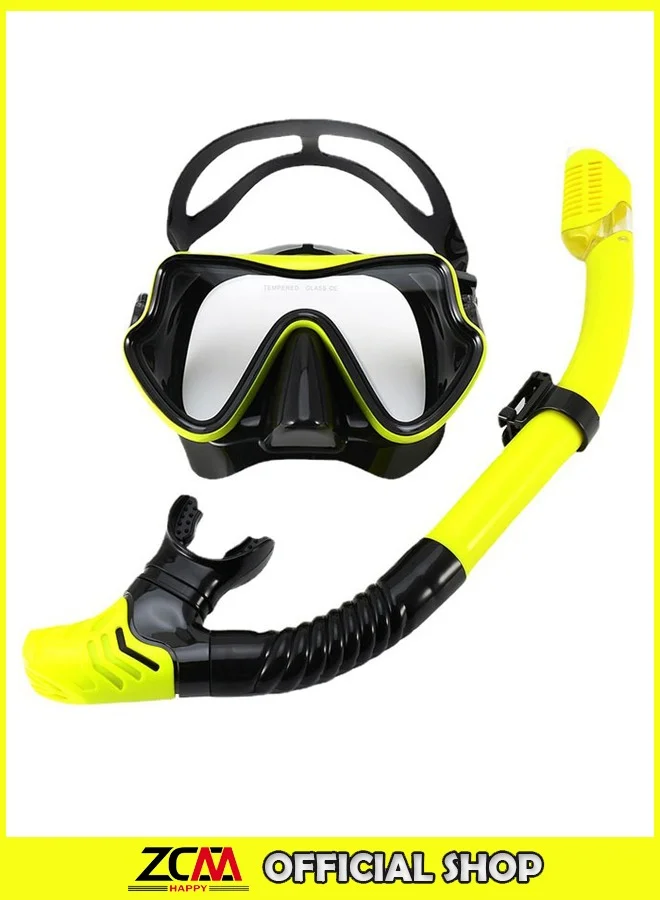 ZCM-HAPPY Professional Snorkel Mask with Tempered Glass Lens and Dry Top Snorkel Set for Scuba Diving and Swimming (Adults, One Size) 14w4d