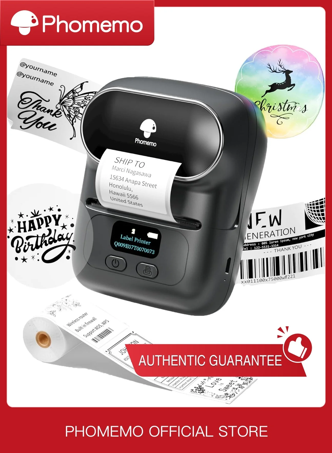 Portable Thermal Label Maker Bluetooth Wireless Printer for Office and Home Organization (Black, 40x30mm) a1skc