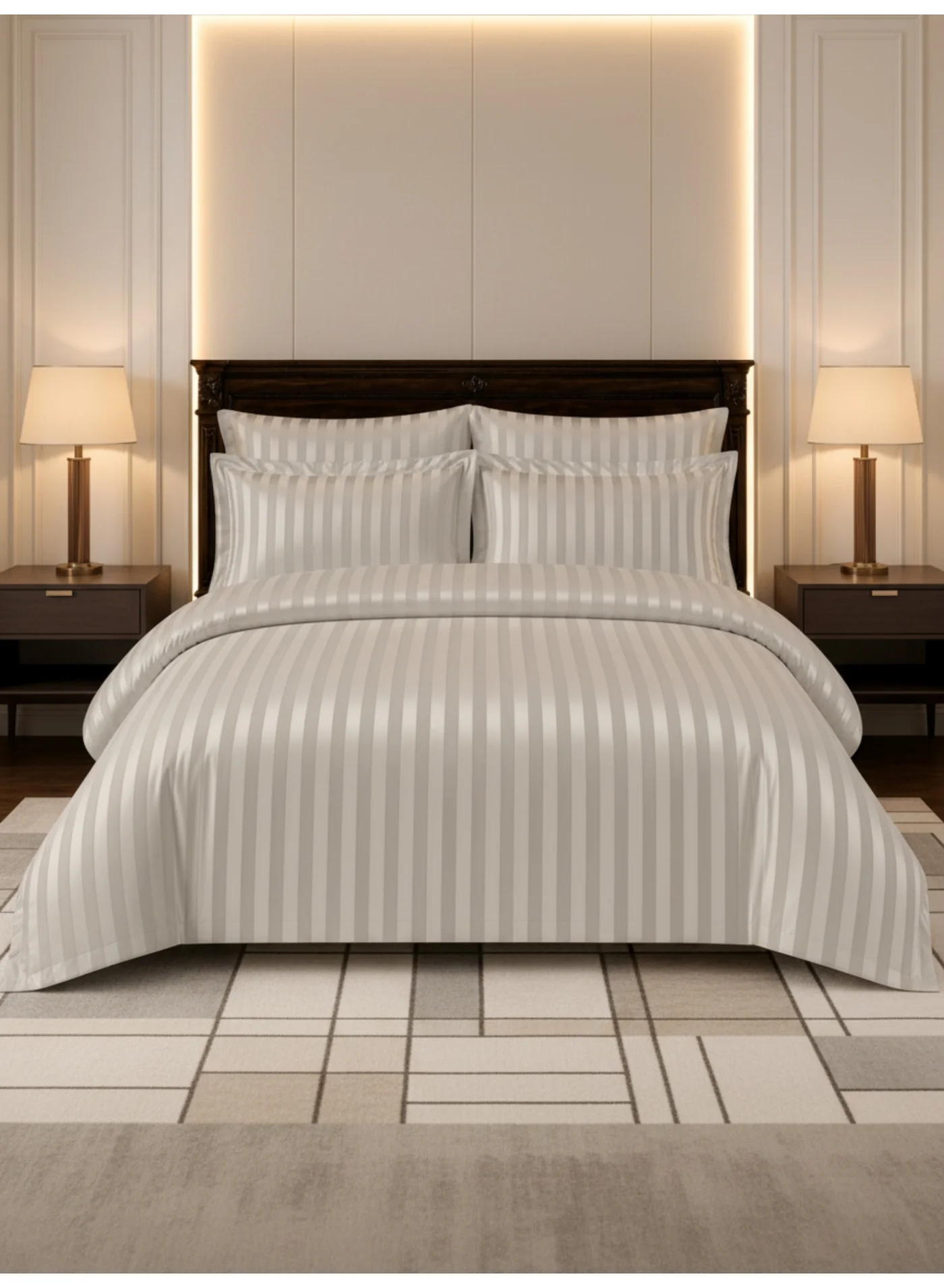 Donetella Hotel Striped Duvet Cover Set, Premium Brushed Microfiber Bedding, 6-Piece King Size Set for 200x200 cm Bed 488pp