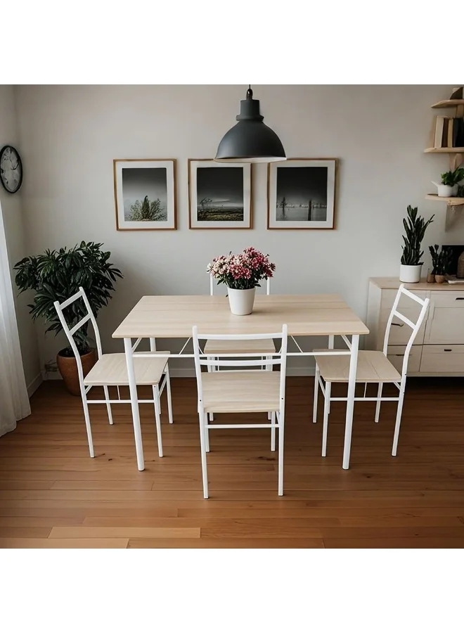 Danube Home Viola 5-Piece Dining Set - Light Oak (4-Seater Engineered Wood Table & Metal Chairs) for Modern Homes 3m4ni