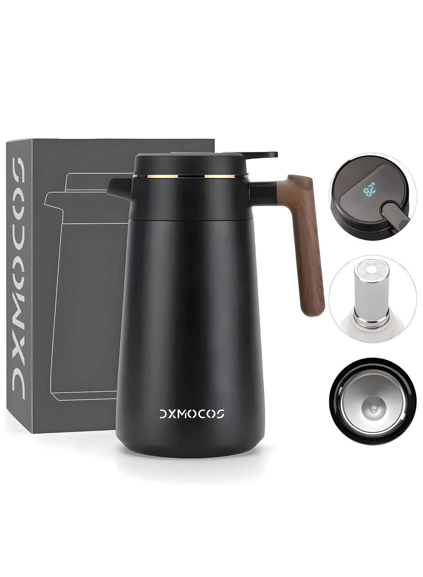 Dxmocos Stainless Steel Vacuum Flask Thermal Insulated Jug with Temperature Display (Black, 1680 mL) 81m0y