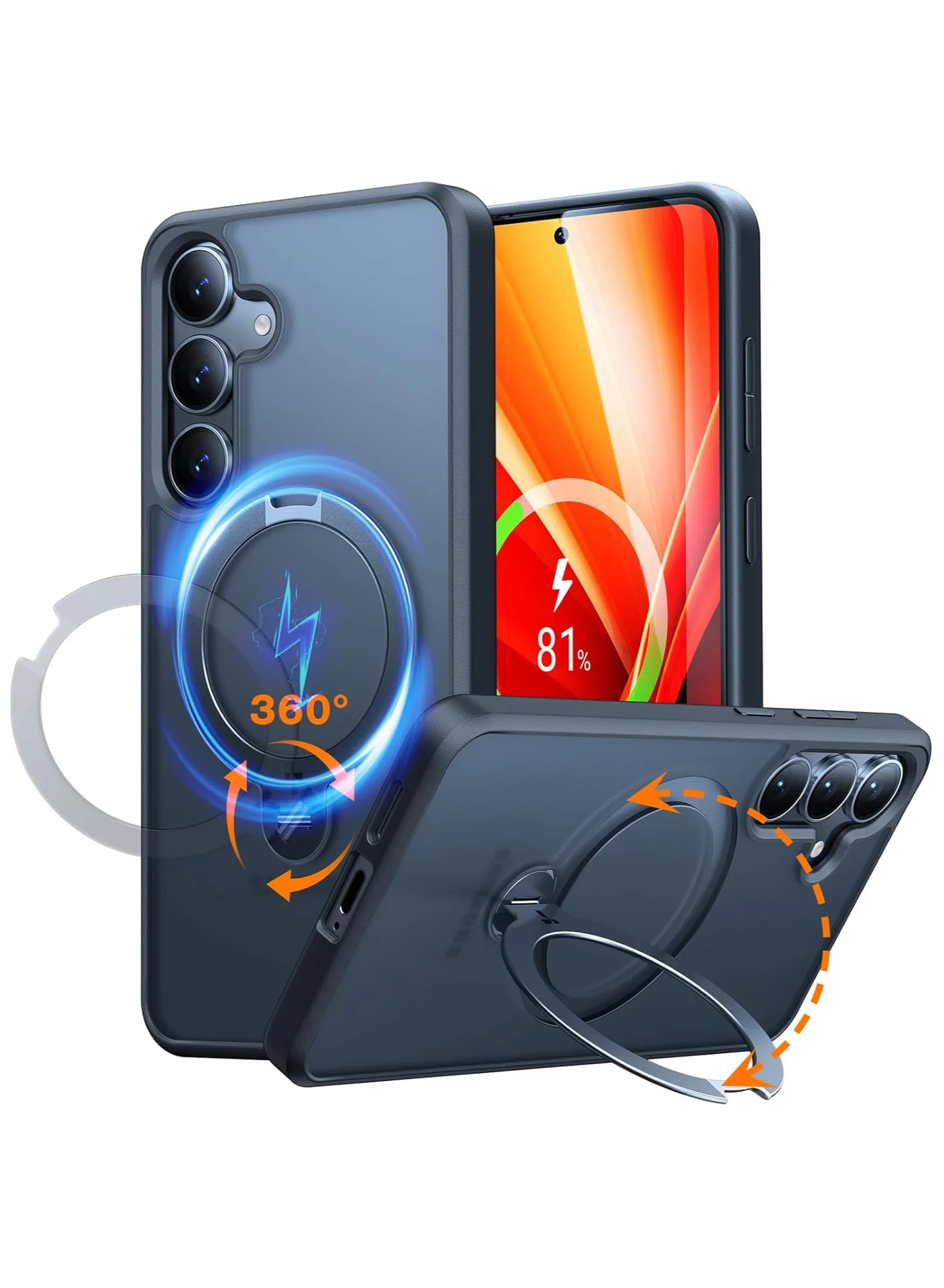 Premium Magnetic Protective Case for S25 Plus with 360¡ã Rotating Kickstand and Ring Holder (Black) 2x5hx