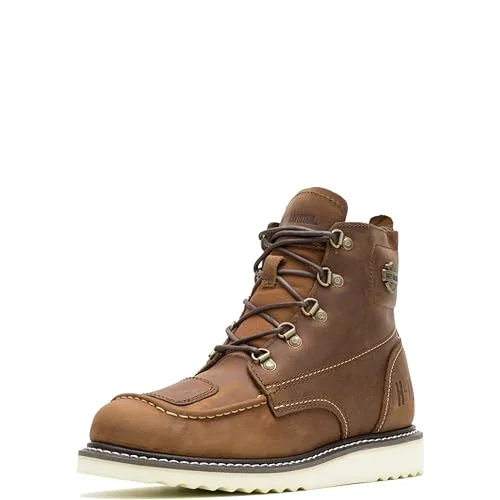 Premium Leather Motorcycle Wedge Boots for Men (Brown, Size 7) g61dj