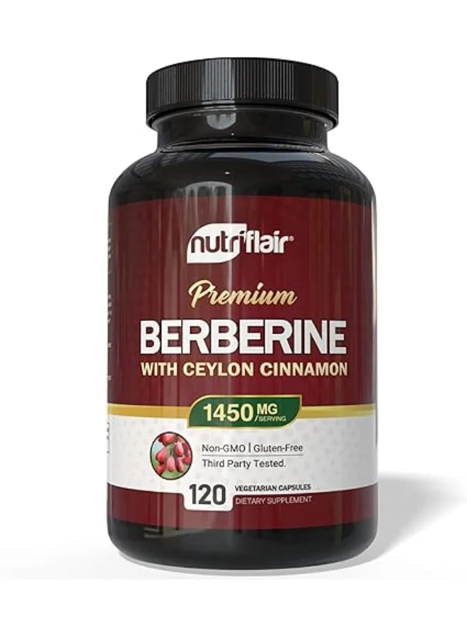NutriFlair Berberine HCL with Organic Ceylon Cinnamon Supplement (120 Capsules, 1450mg) wc8jb