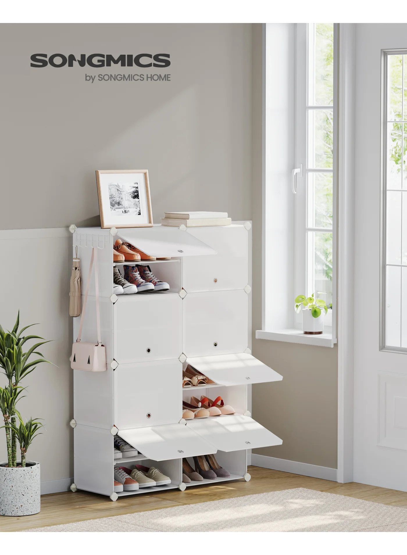 Premium 8-Tier Shoe Rack Organizer, Adjustable Storage Cabinet for Entryway and Closet, Holds 32 Pairs (White, 83 x 32 x 125 cm) 9g9bj