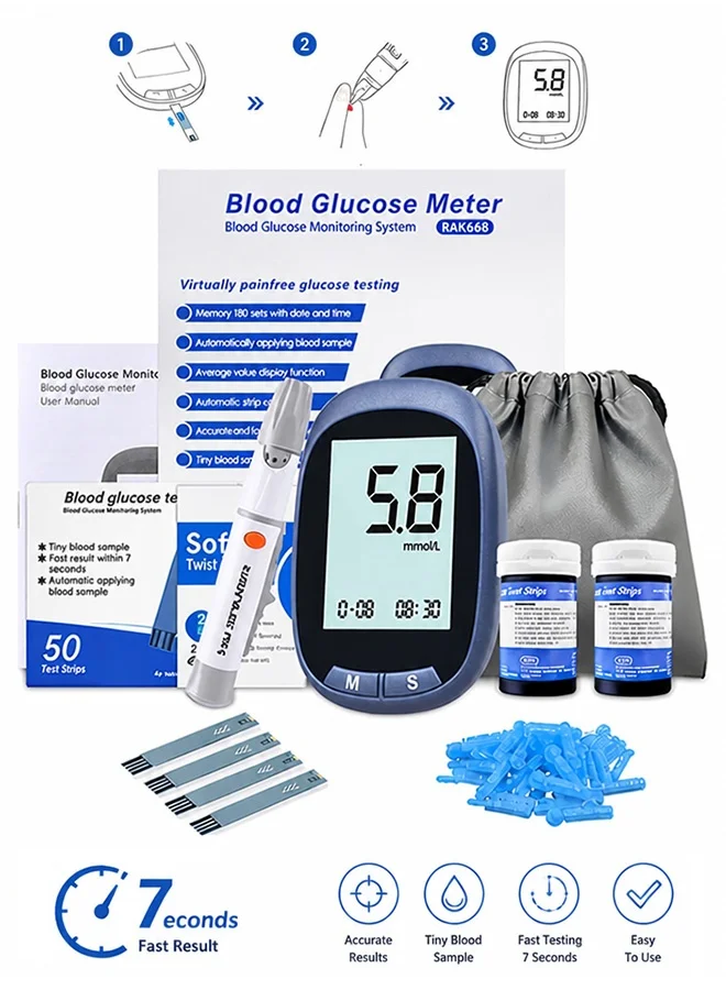 OLO Blood Glucose Monitor Kit with 50 Test Strips and Lancets (153-Piece Set) mdnb5