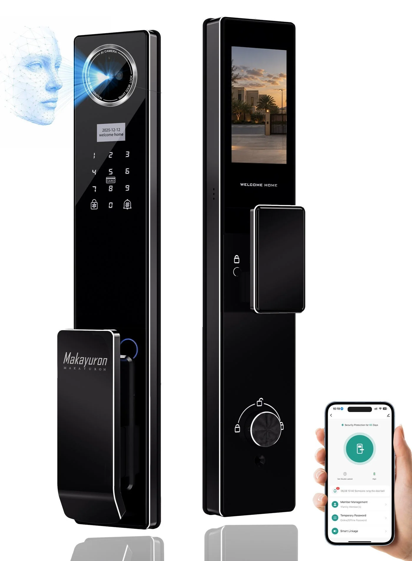 Makayuron Smart Door Lock CNC Aluminum WiFi Biometric Entry System (Black, 5000mAh Battery) 040m8