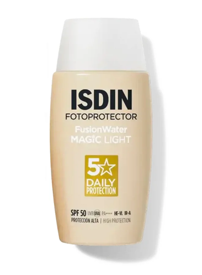 ISDIN Fusion Water Magic Tinted Sunscreen SPF 50 (Light, 50 mL) - Ultra-Light Hydrating Face Protection for Even Skin Tone kyh3u