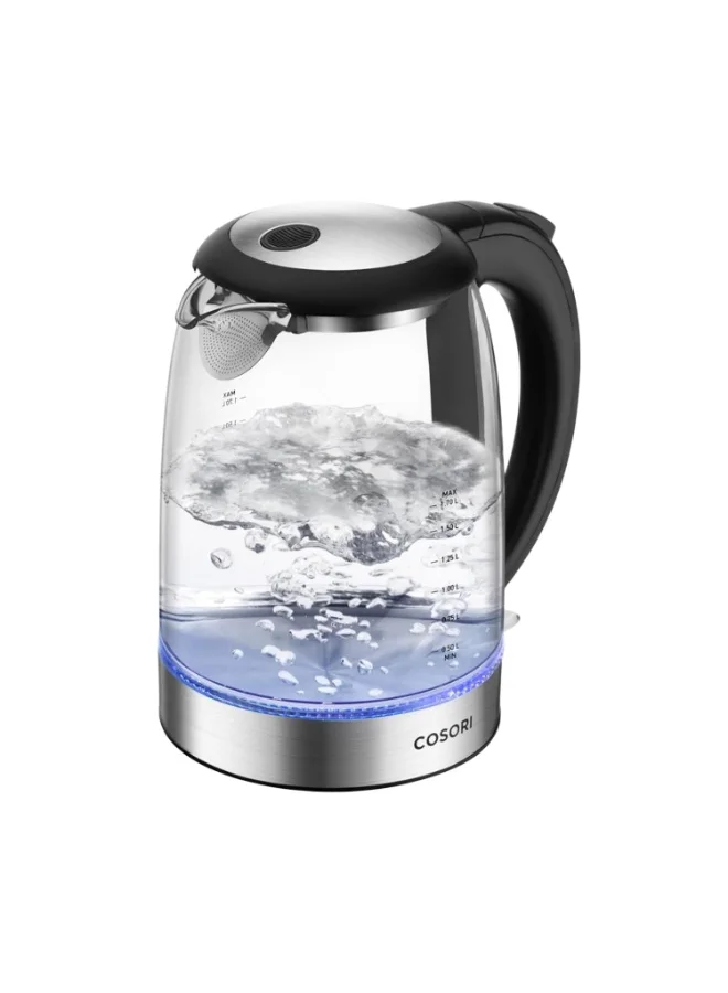 Premium Electric Glass Kettle 1.7L 2200W Fast Boiling Water Heater with Auto Shut Off (Black, 1.7L) 50v2t