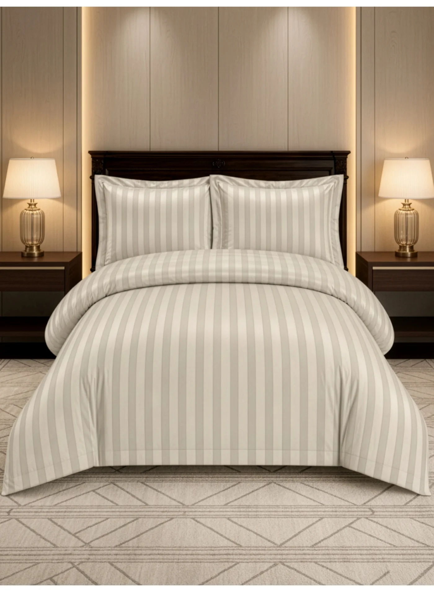 Donetella Striped Comforter Set 5-Piece Hotel Bedding Premium Microfiber (Single, 140x200 cm) bl8w2