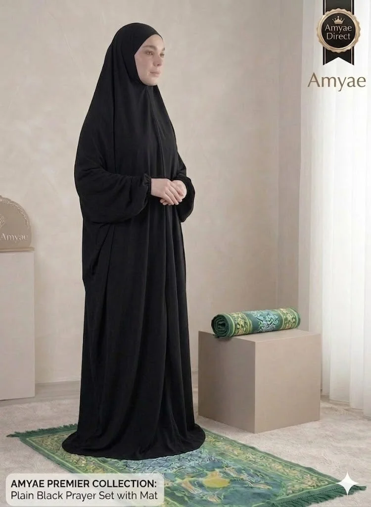 AMYAE Islamic Prayer Dress for Women Long Sleeve Abaya Jilbab for Salah and Umrah (Black, One Size) 0jsdh
