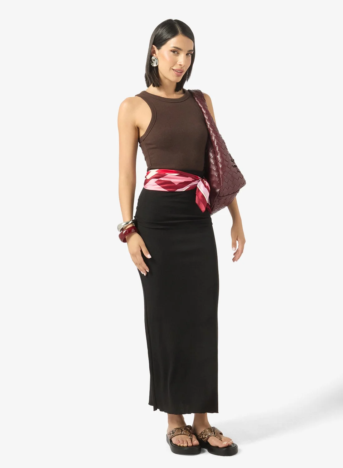 Ginger Ruched Fitted Maxi Skirt Premium Stretchy Fabric Elegant Floor-Length Design For Women lrwsj