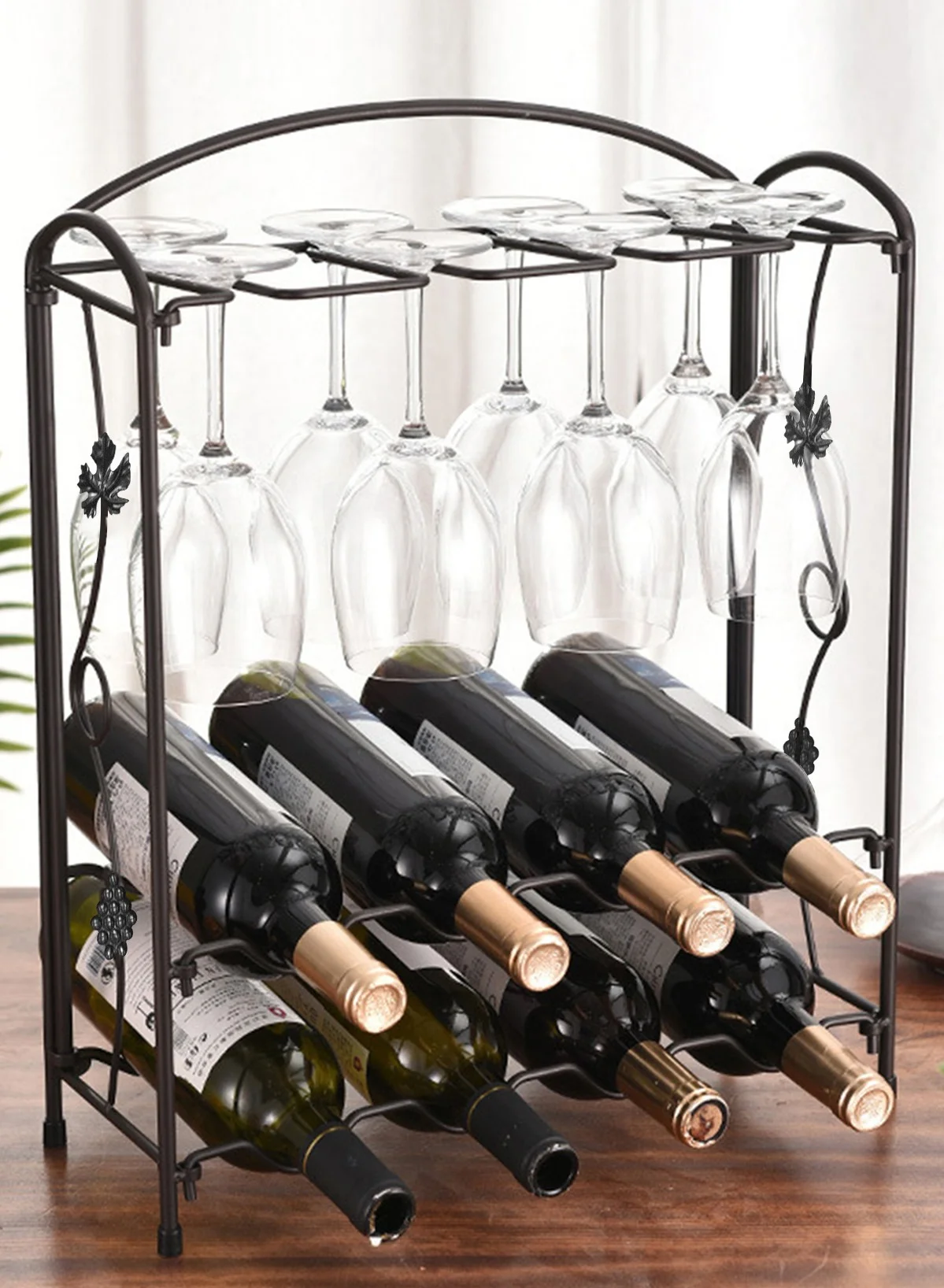 HomarKet Wine Glass Rack and Bottle Holder Premium Iron Storage Organizer for Kitchen Bar and Home Decor (8-Bottle Capacity) 712vy