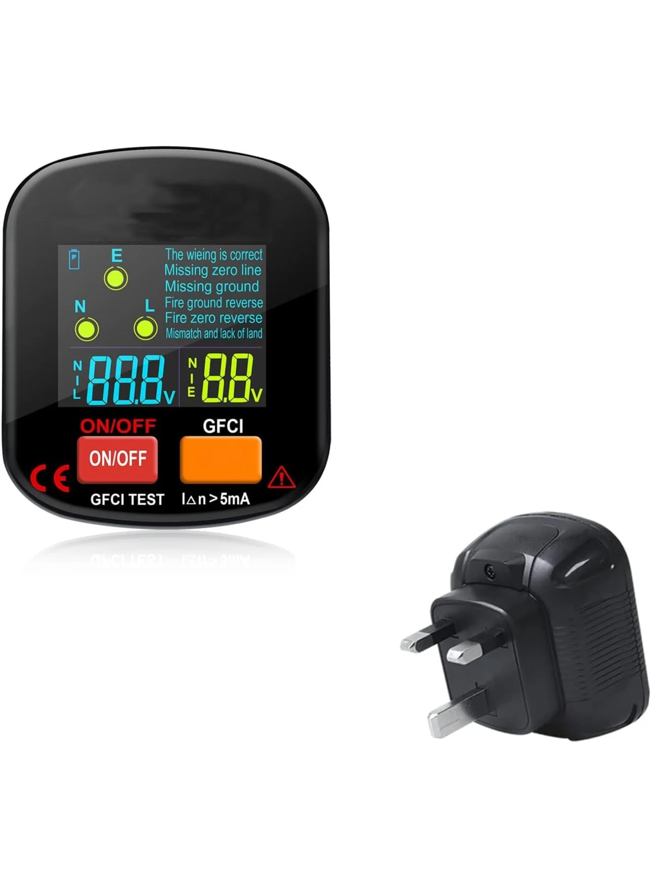 SOLARAE GFCI Outlet Tester with Voltage Display, 3-Prong Electrical Socket Receptacle Checker for Home Wiring Fault Detection (90-130V) a8e3x