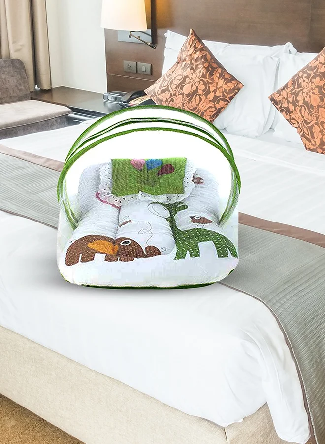 Superminis Baby Bed with Mosquito Net and Thick Mattress, Portable Newborn Sleeping Nest with Neck Pillow (Green, 81 cm x 46 cm x 10 cm) wb7sq