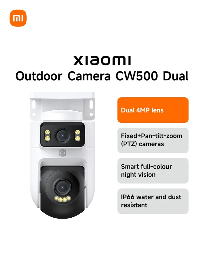 Smart Outdoor Security Camera 2.5K Ultra-HD Dual-Lens AI Detection Wi-Fi 6 (White) maurn