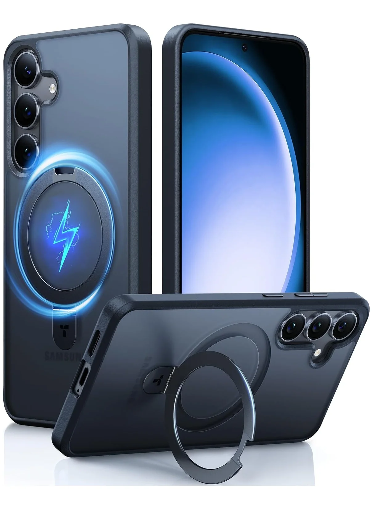 Premium Magnetic Stand Protective Case for Smartphone Shockproof Slim Translucent Cover with Ring (Black) gwo01