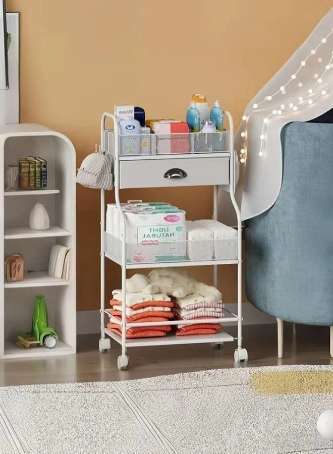 Forthcan 4-Tier Rolling Nursery Storage Cart with Drawer and Dividers (Metal, White) oz5pw