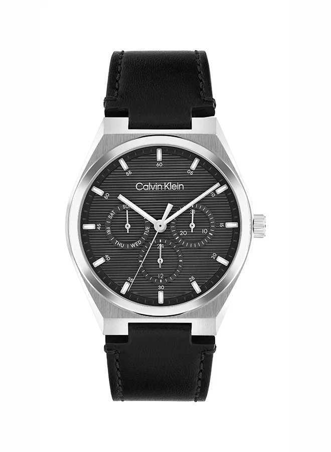 Premium Analog Quartz Men's Watch with Grey Dial and Black Leather Strap (40mm) 30naw