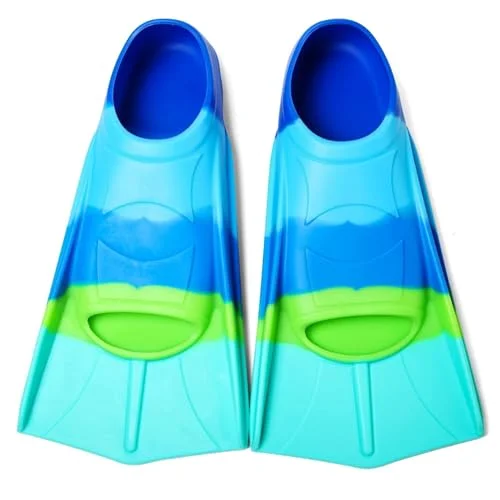 Foyinbet Kids Swim Fins Short Blade Training Flippers for Swimming Pool and Lap Practice (Blue, 4XS) s9lo3