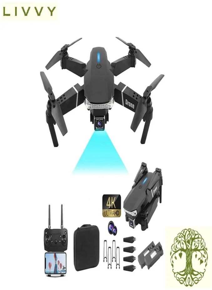 LIVVY Mini RC Drone with Dual HD Cameras Foldable Quadcopter for Aerial Photography (Black, 1 Unit) 0p48j