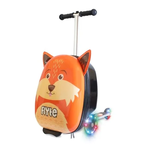 Premium Ride-On Scooter Suitcase for Kids 2-in-1 Travel Luggage with Wheels (Orange Fox, 25 Litre) f0qmr