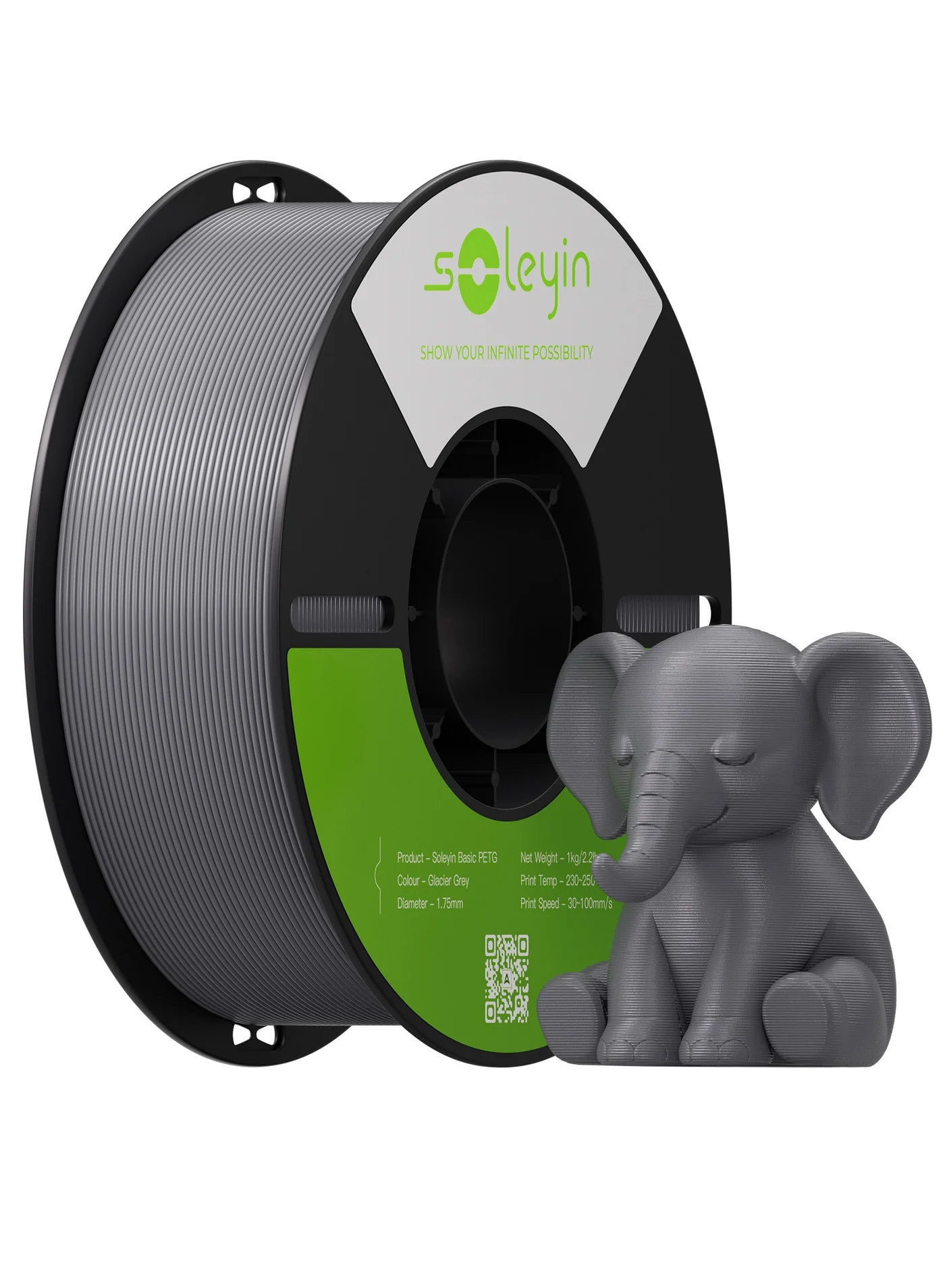 Soleyin PETG 3D Printer Filament 1.75mm High-Speed Professional Printing Material (Glacier Gray, 1kg) 77loz