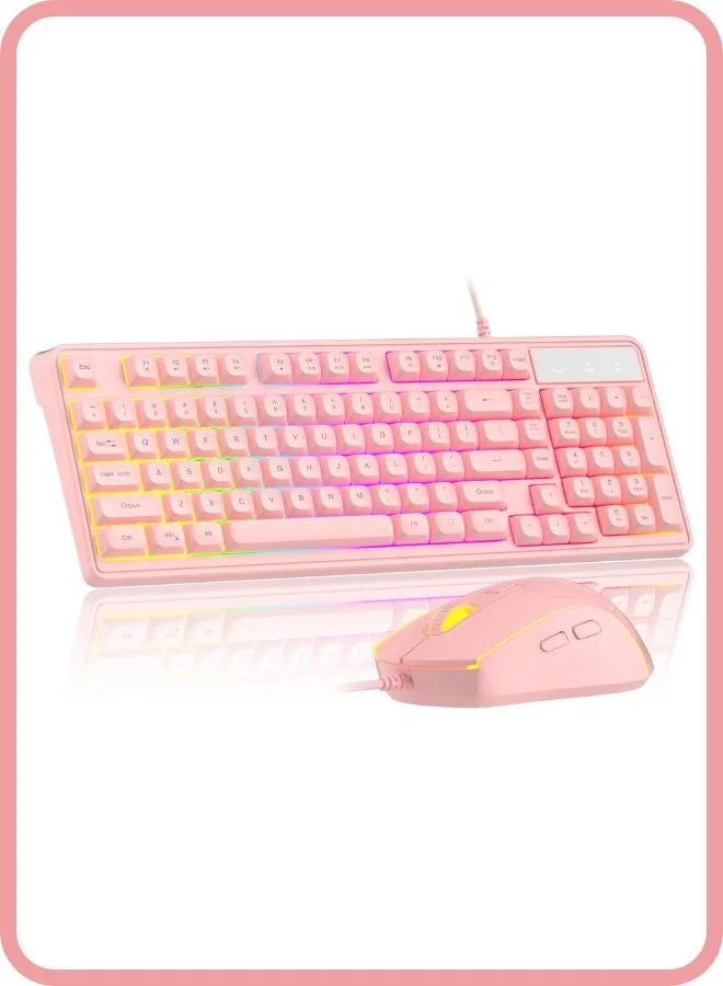 MageGee Wired Gaming Keyboard and Mouse Combo with Backlit Keys and Adjustable DPI for PC and Laptop (Pink, Full Size) k18lm