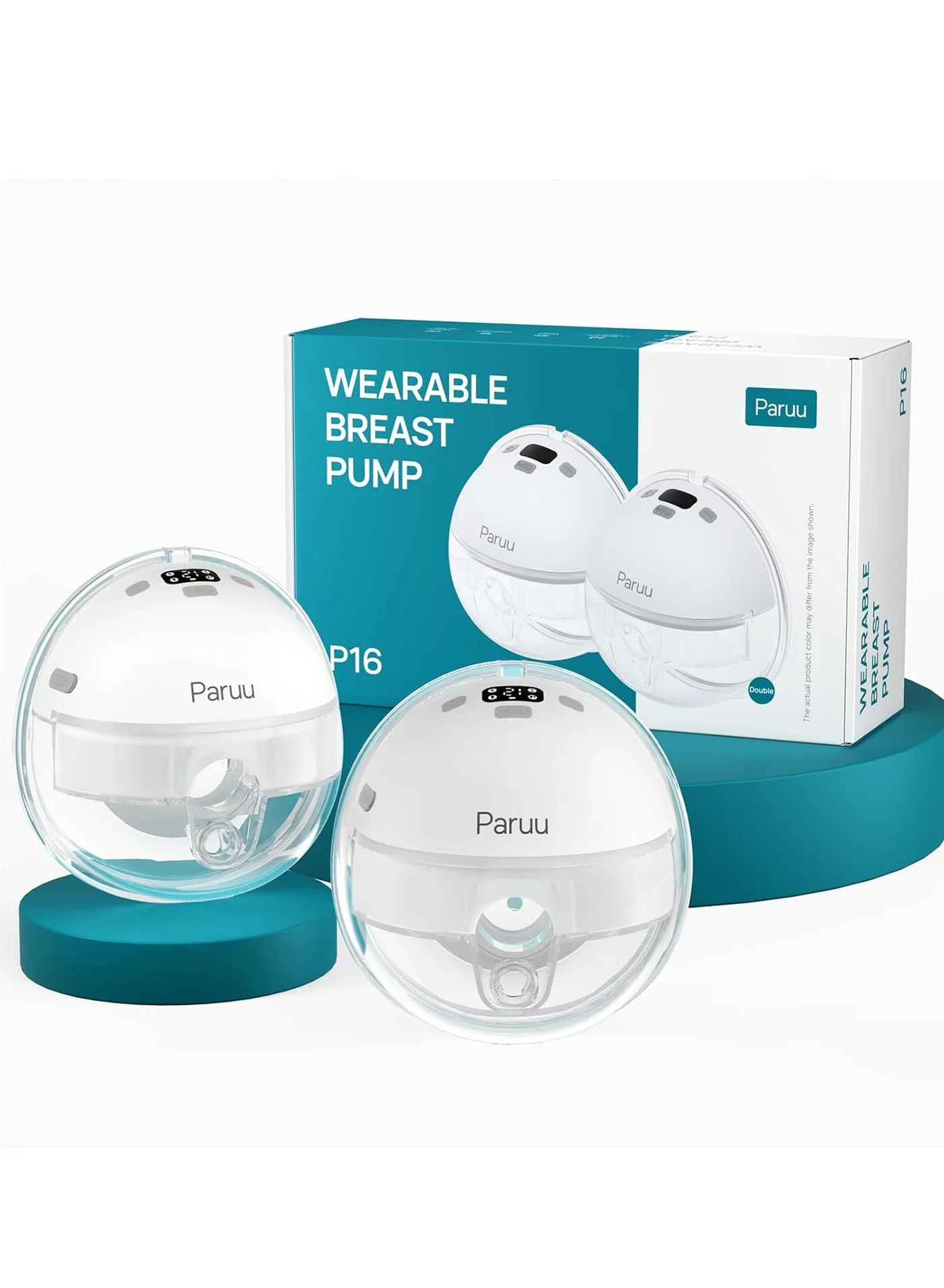 Paruu P16 Hands-Free Wearable Electric Breast Pump Set with 4 Modes and 12 Suction Levels (19/21 mm Inserts, 2 Pieces) kgk3n