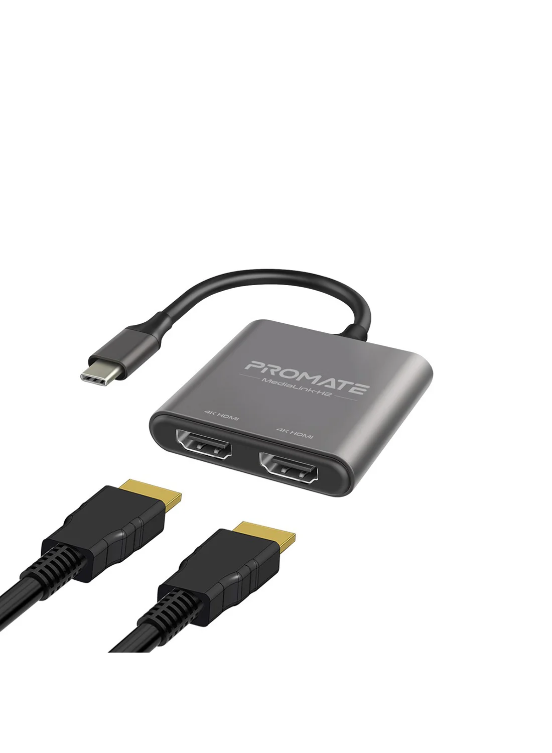 PROMATE USB-C to Dual HDMI Adapter 4K 60Hz Ultra HD Converter (Grey, 1 Piece) ss2si