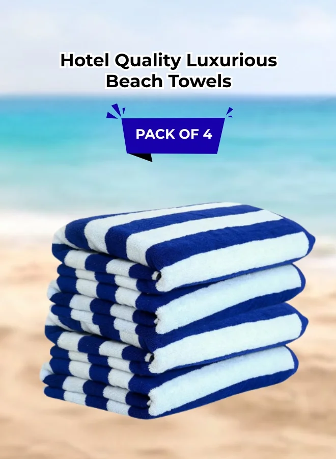 Pearl Coast Oversized Beach Towel Set (Pack of 4) Premium Cotton Extra Large Striped Towels (Blue and White, 90x180cm) 2buot